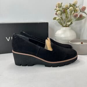Vionic Willa Wedge Loafers Suede Slip On Black Women's 9 NWB Career Minimalist